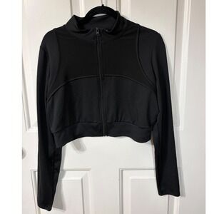Flex Time | Cropped Full Zip Athletic Jacket | XL || Black |